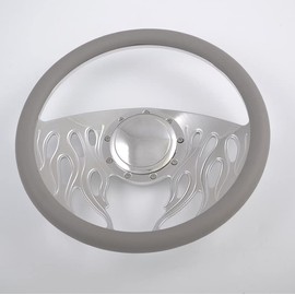 Flashpower 14'' Billet Flame Half Wrap 9 Bolts Steering Wheel with 2'' Dish and Horn Button (Light Grey)