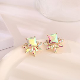 ATIMIGO Vintage Iridescent Rhinestone Crystal Drop Earrings for Women Fancy AB Cluster Art Deco Pageant Bridal Wedding Bridesmaids Earrings