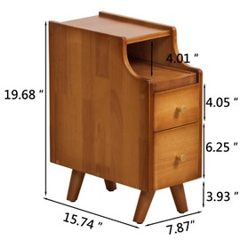 SOBIBO Small Nightstand, Narrow Nightstand, Solid Wood Night Stand, Narrow Side Table for Living Room, Small Spaces, Couch, Walnut Color 7.87in Wide