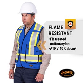 Pioneer Hi Vis FR Surveyor's Safety Vest - Flame Resistant ARC Rated - Reflective - for Men and Women - Royal Blue