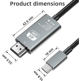 Hsthe Sea Type C to HDMI Cable 2 Meter 4K60Hz HD Adapter Cable Can Be Used to Connect Game Consoles, Mobile Phones, Tablets, Laptops and Other Devices