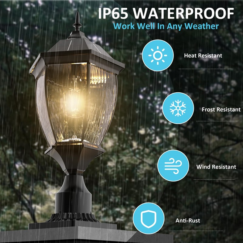 Solar Lamp Post Lights Outdoor Waterproof with Pier Mount Base,