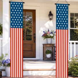 4th of July 250th Anniversary Door Banner Decorations – Red White Blue American Flag Hanging Porch Sign Vertical Patriotic Door Cover for Independence Day Party, Outdoor Home Decor