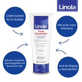 Linola Forte Skin Milk - 2 x 200 ml | Intensive Nourishing Cream Against Itching with 24-Hour Effect | Body Lotion for Dry, Irritated or Neurodermatitis Prone Skin | Helps from the First Use