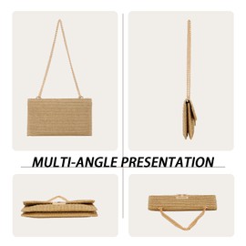 Ynport Crefreak Women's Straw Shoulder Bag - Summer Woven Crossbody Purse, Beach Wicker Rattan Envelope Clutch, Boho Party Handbag for Women