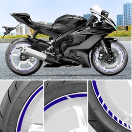 Autodomy Stickers Motorcycle Wheel Rims Complete Set for 2 Wheels from 15" to 19" Inches Sport Design (Blue)