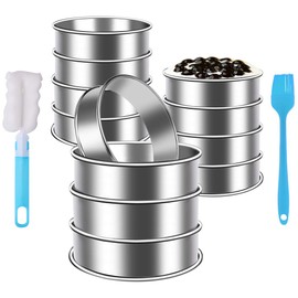 Gutsdoor 12 Pieces Muffin Tart Rings Crumpet Tart Rings Stainless Steel Metal Round Double Rolled English Muffin Rings Mold 3.15 Inch with Free Silicone Oil Brush, Cleaning Brush for Home Baking Tools