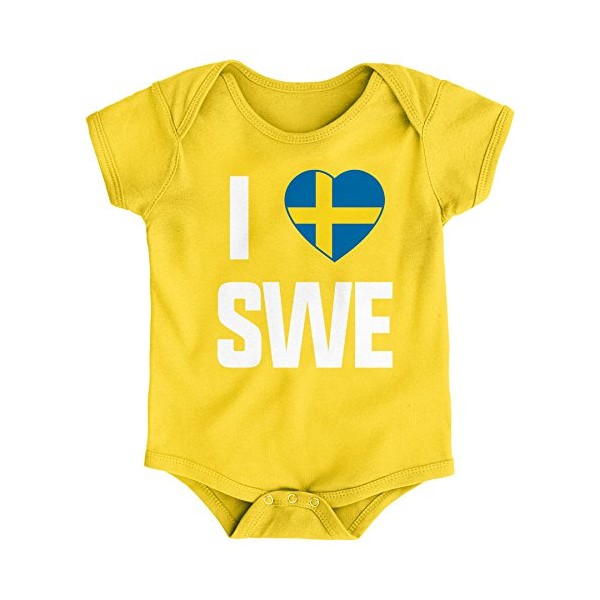 World Cup Soccer Sweden Infants "I Heart" Short Sleeve Bodysuit, Yellow, 24 Months