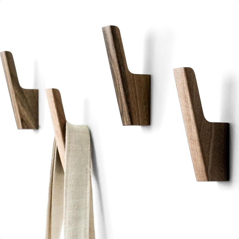 Hoite 4 PCS Wall Hooks Dark Walnut Coat Hooks for