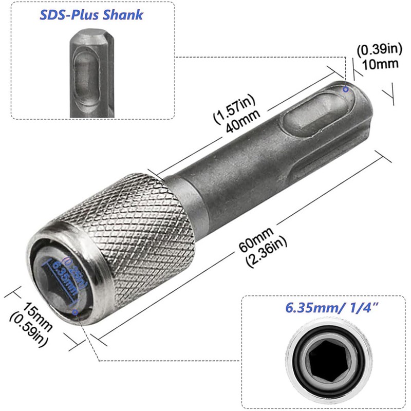Wolfride 5Pcs SDS Plus Drill Chuck Adapter, SDS-Plus to 1/4"