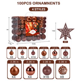 Aitsite Christmas Baubles,Hanging Decorations for Xmas Tree,101 Pcs 2/4/6 CM Shatter Proof Christmas Tree Decorations Brown Color,Christmas Balls Decoration Ornamentsl Home Festival Decors