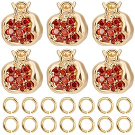 CREATCABIN 6Pcs 18K Gold Plated Pomegranate Charms Brass Pendants with Red Cubic Zirconia Pomegranate Seeds for Jewelry Making Findings DIY Craft Supplies Necklace Earring Bracelet Christmas 10.5x10mm, 10.5x10x7mm, 18k gold plated and zirconia