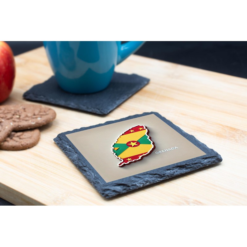 Grenada Map Slate Coaster – Caribbean-Themed Drink Coaster with Island