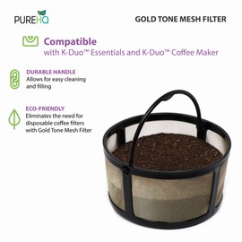 Reusable Mesh Ground Coffee Filter Carafe for Keurig K-Duo Essentials and K Duo Brewers Machine, With 2 Refillable K Cups Pod by PureHQ - Gold Tone Mesh Filter - Value Pack