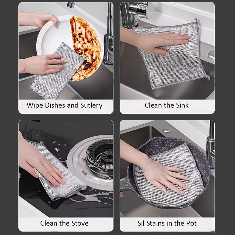 10 Pcs Double Layer Stainless Steel Scourers, 20x20cm Wire Dishwashing