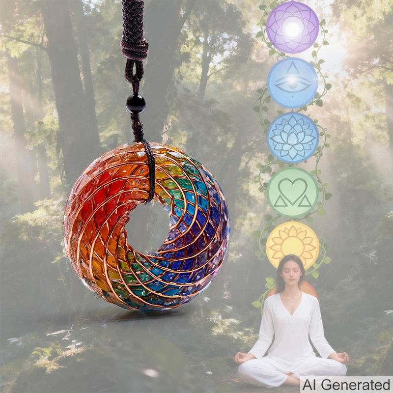 Tan Ran 7 Chakra Glass Rodin Coil Pendant Necklace