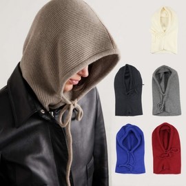 High-Quality Cashmere Blend Winter Balaclava & Halterneck Knit Free Size/Sapphire Blue 3ea