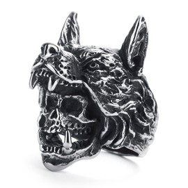 KIRTIJW Skull Rings for Men Stainless Steel Gothic Biker Punk Wolf Skull Ring Jewelry for Men Size 8
