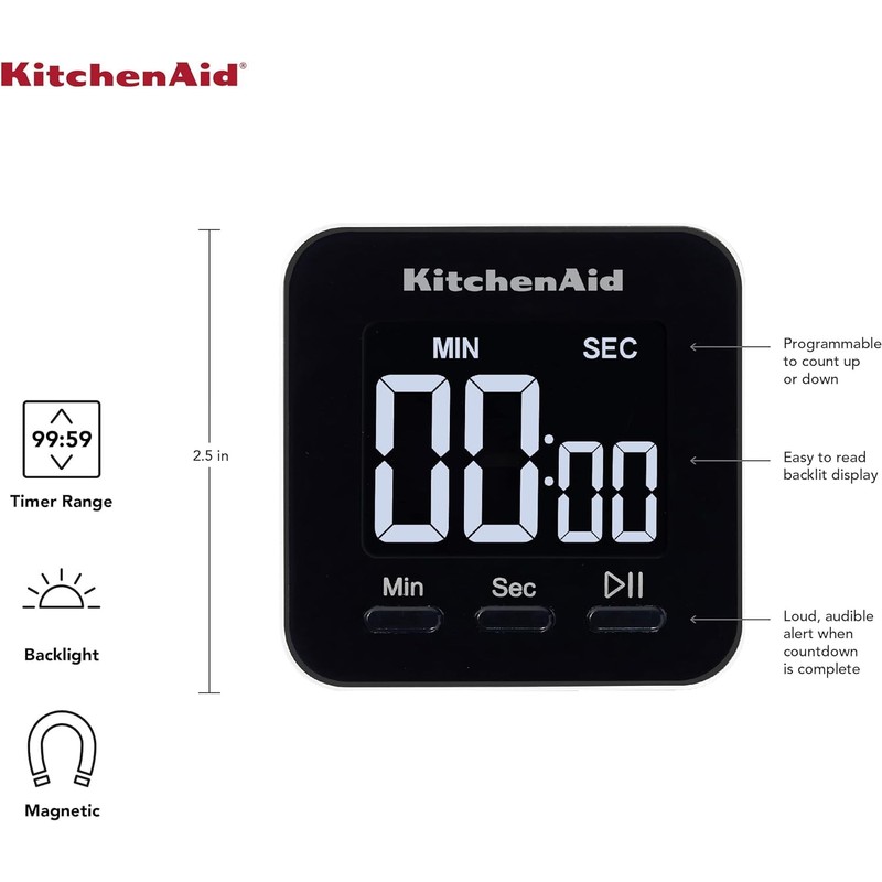 KitchenAid - Single Event Digital Timer, 2.5 inches, Black