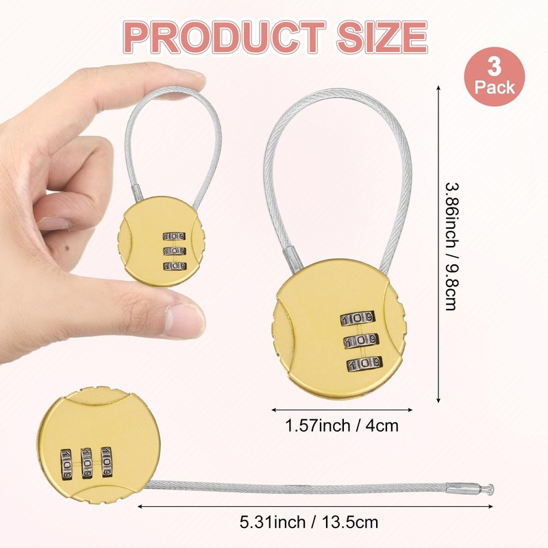 M METERXITY 3-Pack Combination Locker Lock, 3 Digit Round Shaped