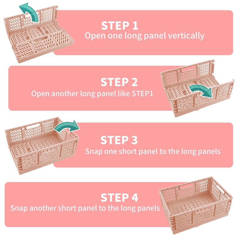 Domiella 2-Pack Crates for Storage, Storage Crates Plastic Stackable, Foldable