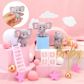 Set de 41 Adornos de Tartas de Oso Decoraciones de Pasteles de Mini Osos Toppers de Tartas Bolas de Perlas Blancas Doradas para Fiesta de Cumpleaños Baby Shower Niño (Gris, Rosa, Estilo de Elefante)