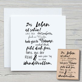 Newstamps Stamp Das Leben ist schön 02 motif stamps large made of wood and rubber for card making, wooden stamps, sayings, sayings stamp, text stamp, lettering, scrapbook, textile stamp, decoration