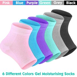 Selizo 6 Pairs Heel Moisturizing Socks Open Toe Socks Cracked Gel Heel Socks Foot Toeless Heel Repair Socks for Women Dry Hard Cracked Feet, 6 Colors