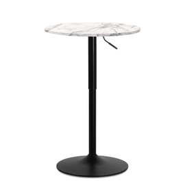 MoNiBloom Round Bar Table Adjustable Height, Black Leg and Base Pub Table 360° Swivel Suitable for Living Room Dining Room Bistro Cafe, 23.5" Diameter White Marble Texture Top Cocktail Tables