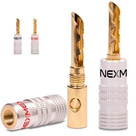 NEXMEX Hollow Banana Plug 4 mm - Set of 4 Plugs - Hollow Connectors 24K Gold-Plated Hollow Bananas for Speaker Cable - HiFi Speaker Connection