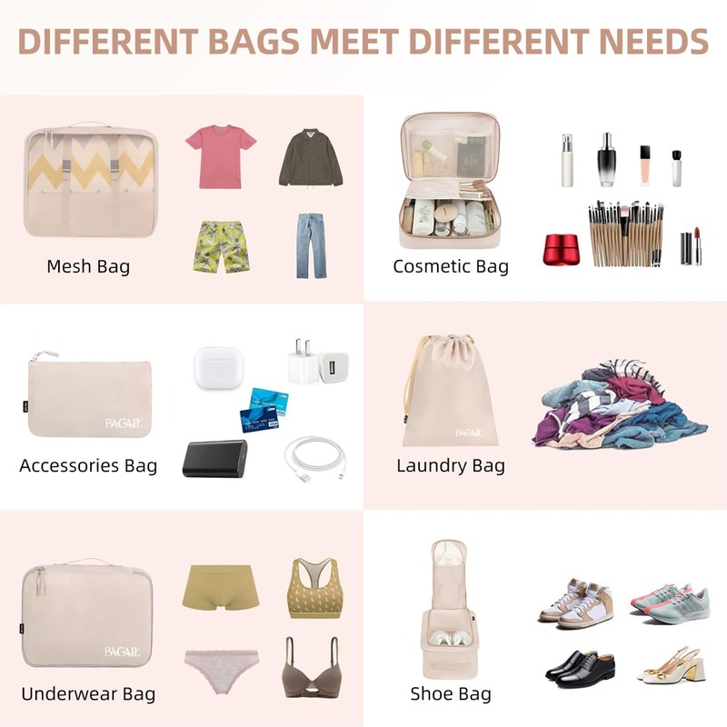 BAGAIL 8 Set Packing Cubes Luggage Packing Organizers for Travel