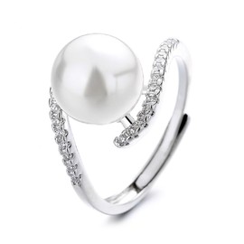 CUSIOALQQ Fashion Pearl CZ Engagement Ring for Women Charm Geometry Cubic Zirconia Open Ring Traditional Timeless Wedding Promise Statement Ring for Women Mother's Day Valentine's Day Silver