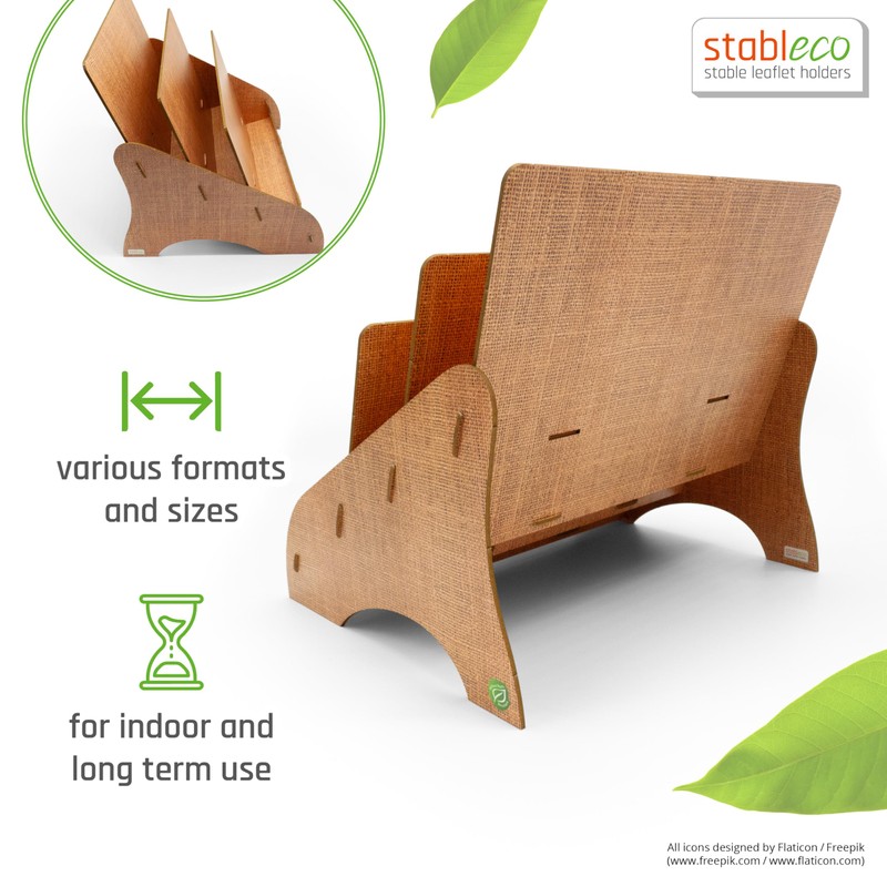 stableco 1x Ecological Leaflet Stand DIN A4 Horizontal with 3