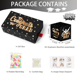 Giftota Graduation Surprise Gift Explosion Gift Box for Money, Cash Explosion Gift Box with Confett, Mystery Money Box for Cash Gifts - Black Gold