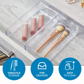 interDesign 49670 Clarity Kitchen Drawer Organizer for Silverware, Spatulas, Gadgets, Clear, 4 x 8 x 2