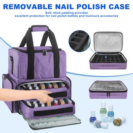 HarvMax HarvMax Nail Polish Organizer Case with 2 Removable Pouches, Nail Polish Carrying Case, Holds 70 Bottles, Nail Tech Bag for Nail Polish, Lamps, Tools, Travel-Friendly, Purple