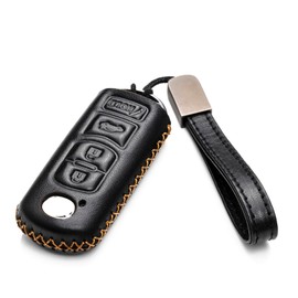 Vitodeco Genuine Leather Smart Key Fob Case Cover Protector - Compatible for Mazda 3, 6, CX-5, CX-7, CX-9, MX-5 Miata, Atenza Axela - 4 Buttons, Black