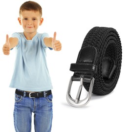 Jasgood Children's Belt, Mesh Belt, Kids Rubber Belt, Adjustable Stairless Size, Elementary School Students, Middle School, Kindergarten, Uniform, Girls, Boys, Black