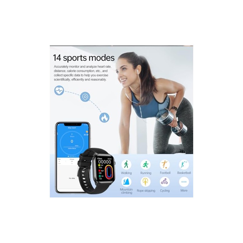 LOLO Smartwatch Hombre y Mujer Reloj Inteligente Negro Impermeable