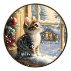 GJXFTPTTBD Round Christmas Sign Cats Vintage Metal Sign Christmas Kitten Retro Tin Sign Wall Decor for Home Office Bar Club Man Cave 8 * 8 in