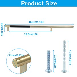 Cionyce Knurled Cabinet Pulls, 10 Inch Cabinet Handles Hole to Hole, 16 Inch Long Black and Gold Kitchen Drawer Pulls Metal Knurled Cabinet Hardware(2 Pack)