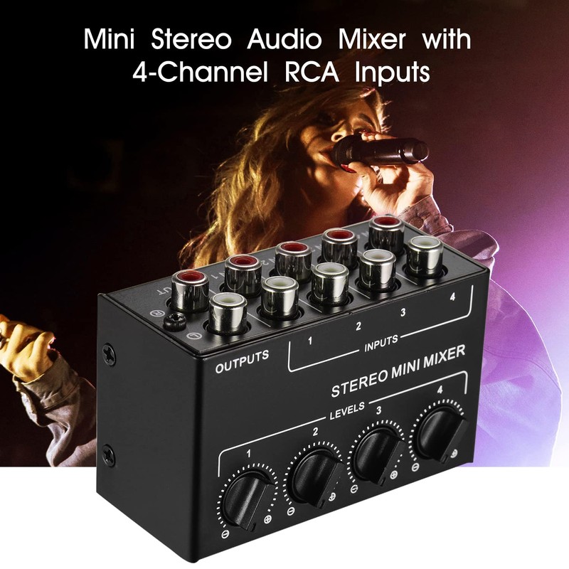 Stereo Mini Mixer, Mini Stereo Audio Mixer with 4-Channel RCA