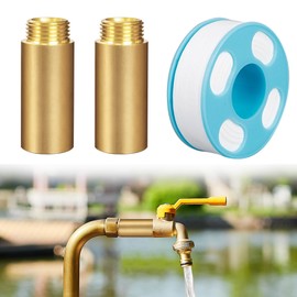 TPTGIAR 2 Pieces Tap Extension 1/2 Inch x 50 mm, DN15 Thread Extension, Copper 1/2 Inch Extension, Tap Extension with Oil-Free Raw Material Tape for Taps Angle Valves