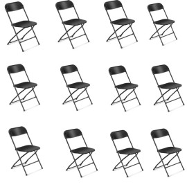 12 x Plastic Folding Chair Outdoor 350 LBS Capacity Weight Heavy Duty Black