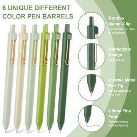 Molain Aesthetic Ballpoint Pens, 6 PCS Retractable Gel Ink Pens Cute Ball Point Pen 0.5mm Fine Quick Drying Black Pastel Roller for School Office Gift Supplies (Green) (545156_1-SALZZ-C)