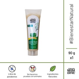 Crema Dental Natural LIBRE DE FLUOR Artesanal de Hoja de Neem-Sin Fluor, Gluten, Sulfatos (SLS), Parabenos, Petrolatos, Triclosan, Azucar- Bienestar Neem Erfre (Menta y Cúrcuma, Individual)