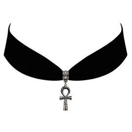 Victorian Vault Black Velvet Steampunk Jewelry Gothic Egyptian Hieroglyphic Ankh Choker Pendant Necklace