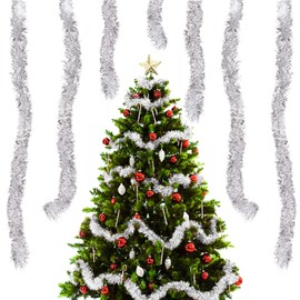 Aitsite 20 m / Pack of 10 Tinsel Christmas Tree, Tinsel Silver Christmas Decoration Christmas Tree Garland Christmas Decoration Party Christmas Decoration Hanging Birthday Party Decoration