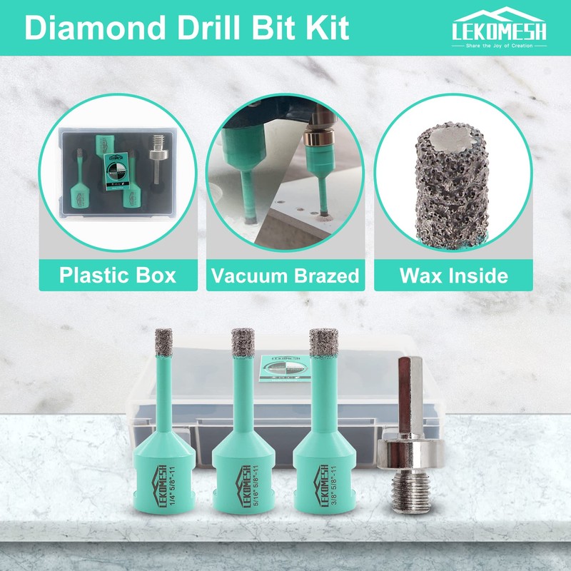 LEKOMESH Diamond Core Drill Bits Set 4pcs Tile Hole Saw