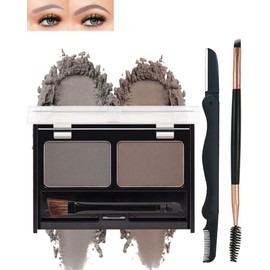 Eyebrow Powder Makeup Kit for Women,2 Colors Eye Brow Powder Waterproof Tinting Palette Long-Lasting,Taupe Brown Brow Fill&Sculpt Natural Eyebrow Contour for Sparse Brow with Brow Brush &Razor-02